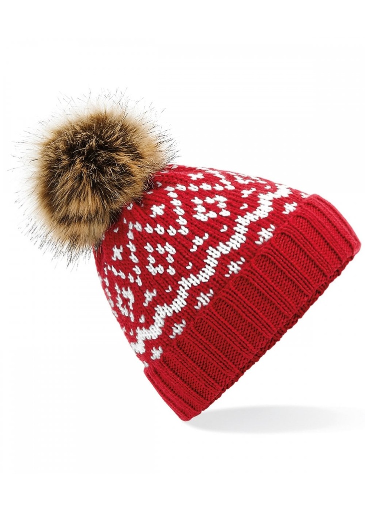 Beechfield Fair Isle Faux Fur Pop Pom Beanie B411