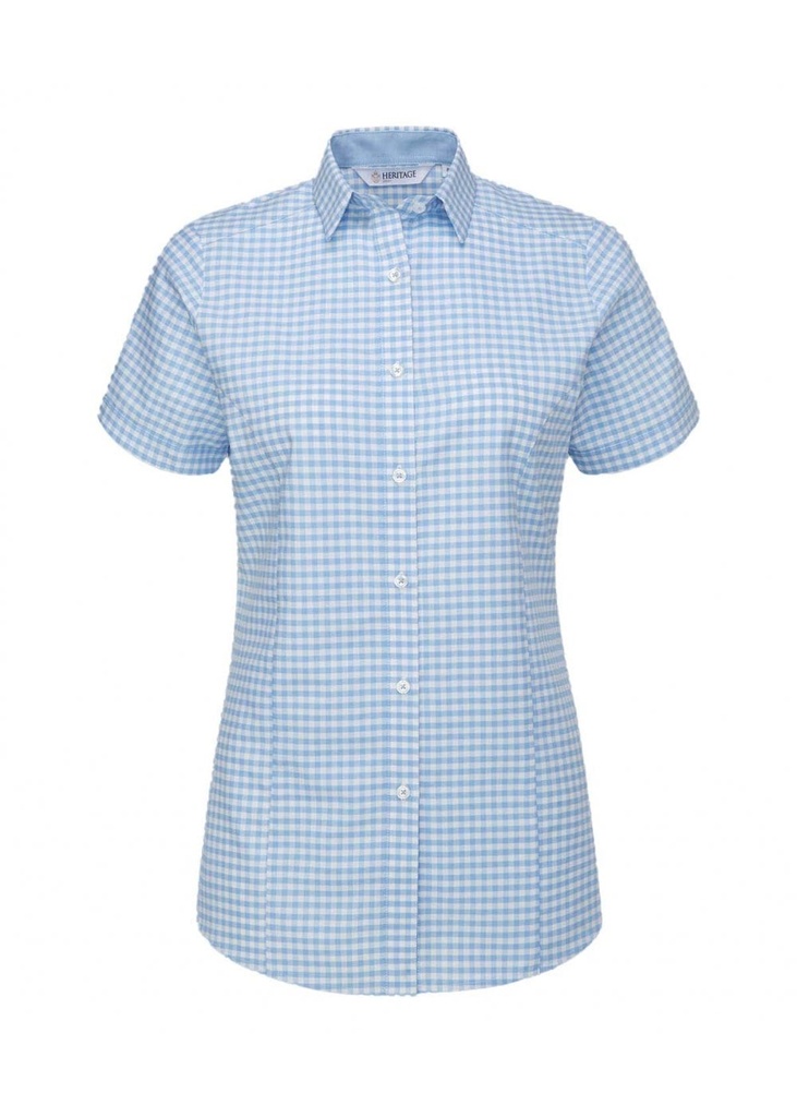 Disley Elsa Checked Oxford Short Sleeve Uniform Blouse DS_EL50SS